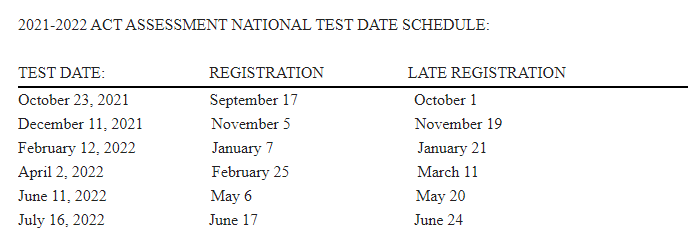 2022 Act Schedule Ell-Saline Usd 307 - Act Dates And Registration
